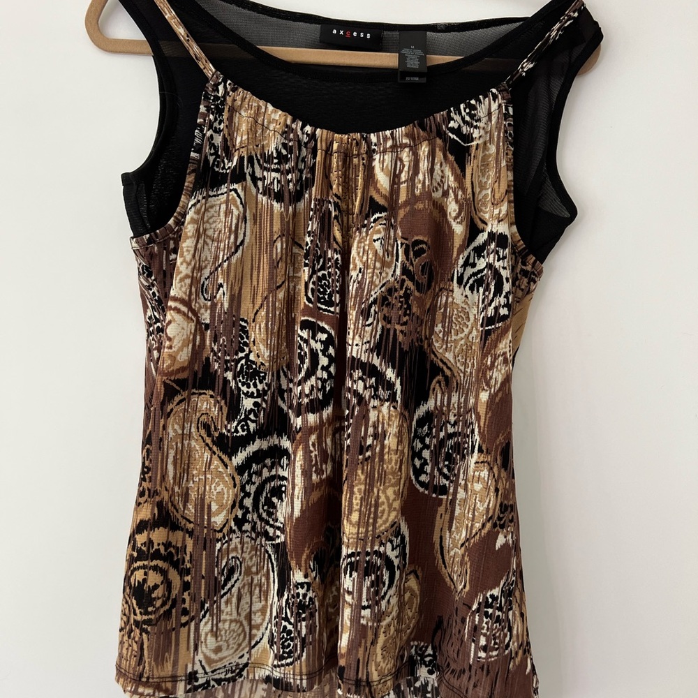 Axcess Vintage style Y2K Brown Tan Paisley print Tank Top Medium